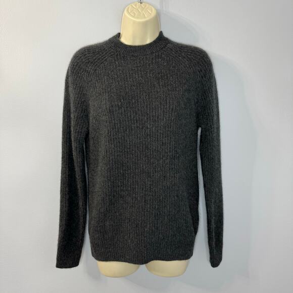 Quince Women's S Mongolian Cashmere Fisherman Crewneck Sweater Grey Charcoal - Picture 1 of 9